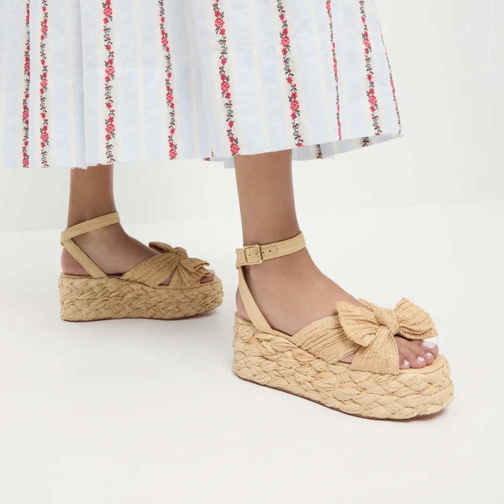 Loeffler Randall Gaby Cream Pleated Bow Espadrille